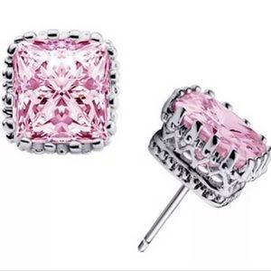 White Gold Plated Pink Crystal Stud Earrings